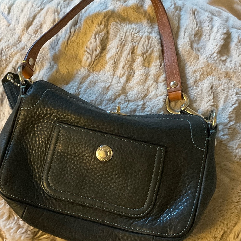 Coach Black Leather Shoulder Bag with Brown Strap